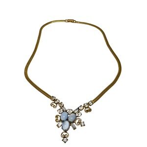 Leo Glass Vintage Rhinestone Necklace‎ Gold Tone Chain Elegant Jewelry 16"